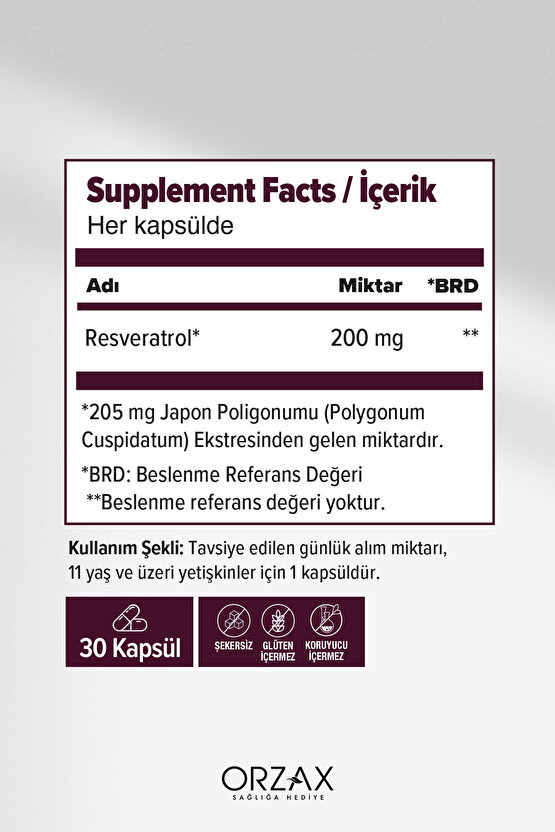 Resveratrol 200 mg 30 Kapsül
