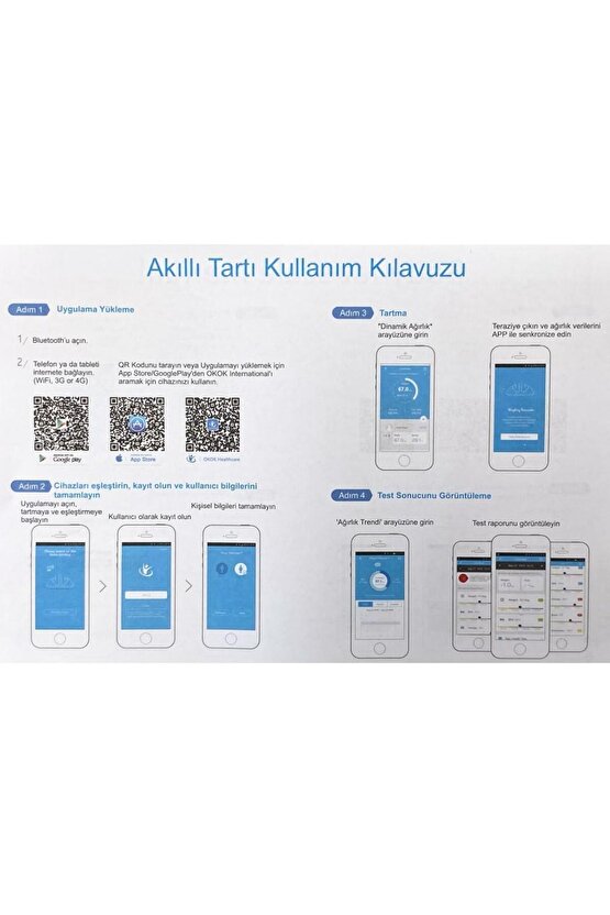 Dijital Baskül Tartı Akıllı Yağ Ölçer Bluetooth Telefon Uygulamalı RB-201
