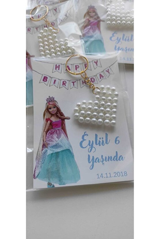 Prensesli Kartlı-incili Kalpli Hediyelik Anahtarlık Doğum Günü Hediyelik 8 Adet