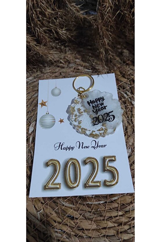 Yılbaşı Özel Hediyelik Epoksi Anahtarlık- Yeniyıl Hediyelik 4 Adet Özel Tasarım Kartlı