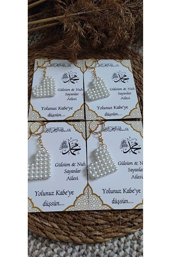 Kabe Hac Umre Hediyelik Incili Kalpli Anahtarlık 8 Adet