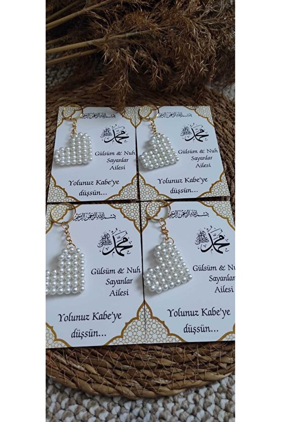 Kabe Hac Umre Hediyelik Incili Kalpli Anahtarlık 8 Adet