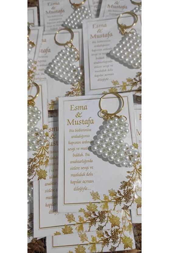 İncili Kalpli Anahtarlık 8 Adet Söz-nişan-kına-nikah-mevlüt-mezuniyet Hatıra