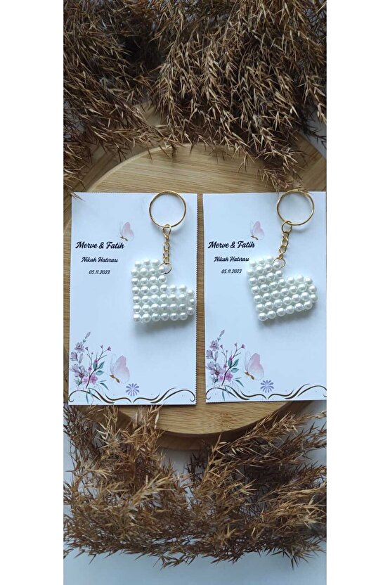 İncili Yıldız Hediyelik Anahtarlık Özel Tasarım Kart 8 Adet Söz-nişan-nikah-kına-mevlüt-baby Shower