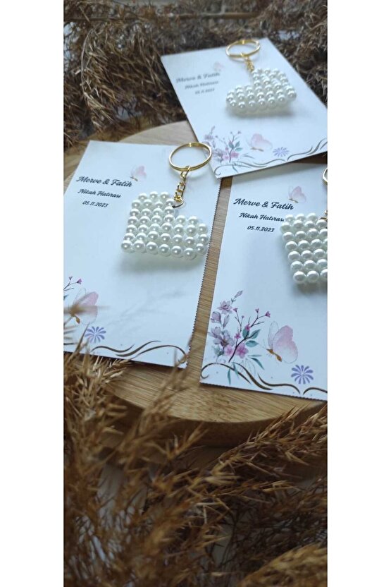 İncili Yıldız Hediyelik Anahtarlık Özel Tasarım Kart 8 Adet Söz-nişan-nikah-kına-mevlüt-baby Shower