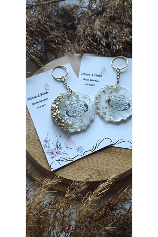 Epoksi Hediyelik Anahtarlık 8 Adet-nazar Ayeti Baskılı-kişiye Özel Tasarım Kart-söz-nişan-nikah