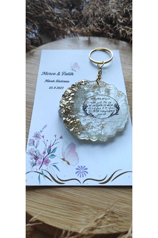 Epoksi Hediyelik Anahtarlık 8 Adet-nazar Ayeti Baskılı-kişiye Özel Tasarım Kart-söz-nişan-nikah