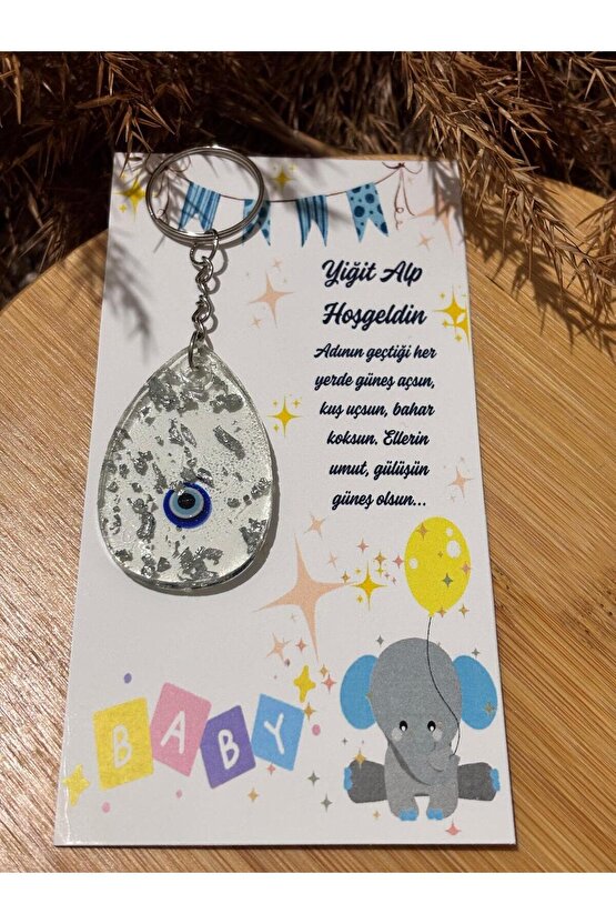 Epoksi Anahtarlık 15 Adet bebek Mevlüdübaby Shower Hatırasıözel Tasarım Nazar Boncuk Tasarımlı