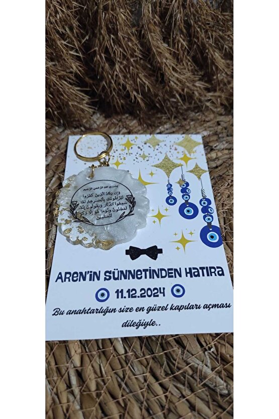 Nazar Ayeti Baskılı Anahtarlık 8 Adet Sünnet Hatırasıözel Tasarım Nazar Boncuk Tasarımlı