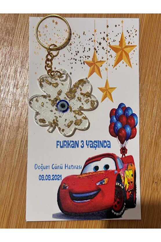 Epoksi Ayet-el Kürsinazar Ayeti Baskılı Anahtarlık 8 Adet Doğum Günü Şimşek Mcqueen Tasarım Kartlı