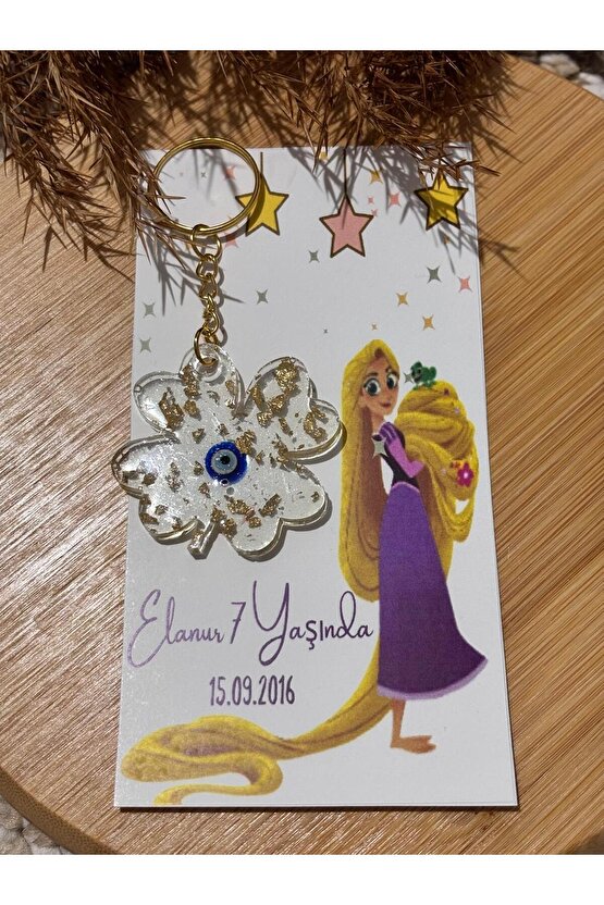 Doğum Günü Hatırası 8 Adet Tasarım Rapunzel Prensesli &ayet-el Kürsi Baskılı Epoksi Anahtarlık