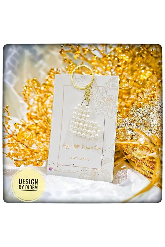 35 Adet Incili Kalp Anahtarlik Nişan Hatırası, Nikah Hediyeligi, Söz Hatırası, Kına Hediyelik