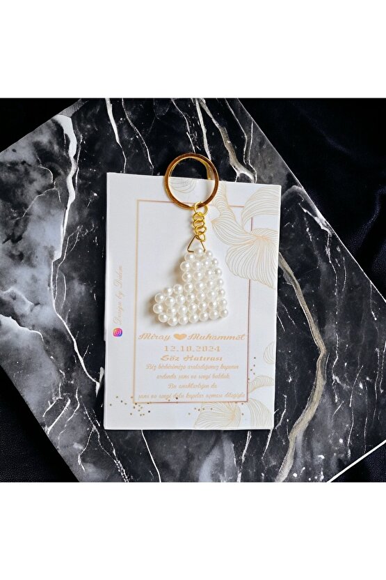 35 Adet Incili Kalp Anahtarlik Nişan Hatırası, Nikah Hediyeligi, Söz Hatırası, Kına Hediyelik