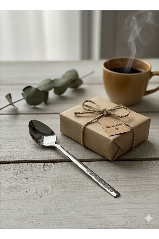 Kişiye Özel Lazer İşlemeli Paslanmaz Çelik Tatlı Kaşığı 6 ADET – Unutulmaz Bir Hediye