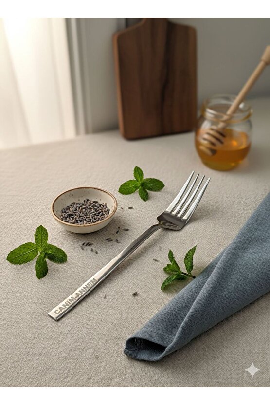 Kişiye Özel Lazer İşlemeli Paslanmaz Çelik Yemek Çatalı 6 ADET – Unutulmaz Bir Hediye