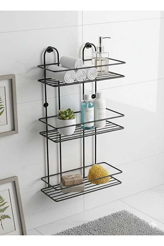 Ömür Boyu Paslanmaz Vidalı -Yapışkanlı 3 Katlı Banyo Rafı Duş Şampuanlık Duvar Düzenleyici Organizer