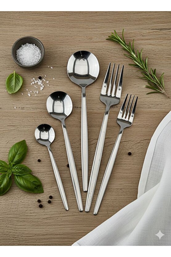 Round Yeni Nesil 60 Parça 12 Kişilik Çatal Kaşık Takımı Paslanmaz Çelik