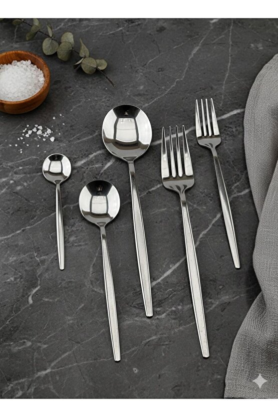 Round Yeni Nesil 60 Parça 12 Kişilik Çatal Kaşık Takımı Paslanmaz Çelik