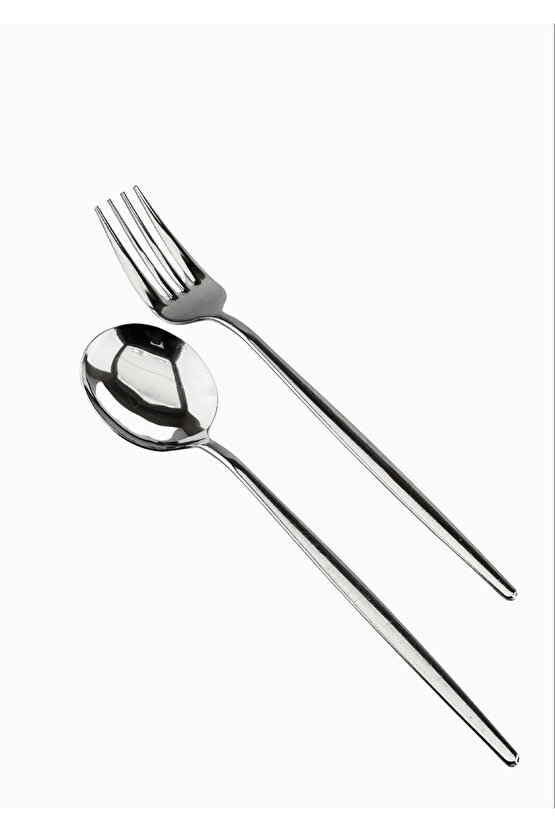 Round Yeni Nesil 24 Parça 12 Kişilik Yemek Kaşığı ve Yemek Çatalı Paslanmaz Çelik