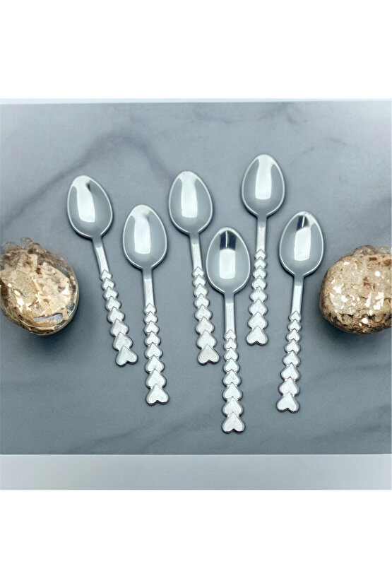 12 Parça 6 Kişilik Kalpli Tatlı Kaşık -Tatlı Çatalı