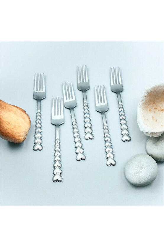 12 Parça 6 Kişilik Kalpli Tatlı Kaşık -Tatlı Çatalı