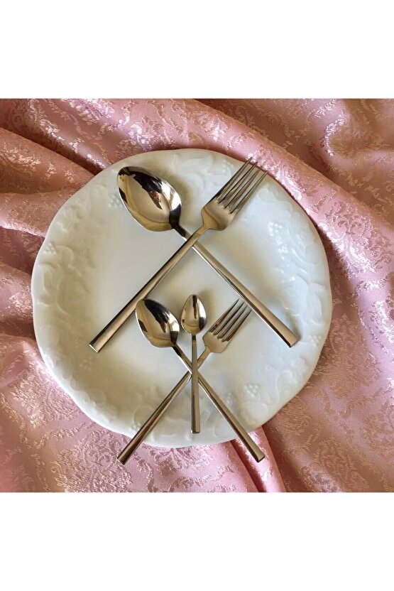 30 Parça 6 Kişilik Natural Çatal Kaşık Takımı Düz Model