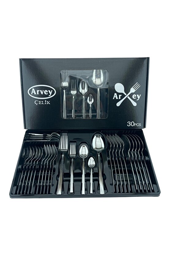 Kutulu 30 Parça 6 Kişilik Çatal Kaşık Takımı Düz Model