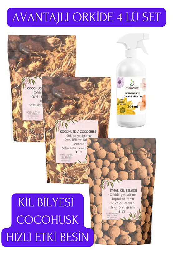 500ml İlkGün Etkili Bitki Besini-Cocohusk 1 L (2adet)-Kil Bilyesi 1 L