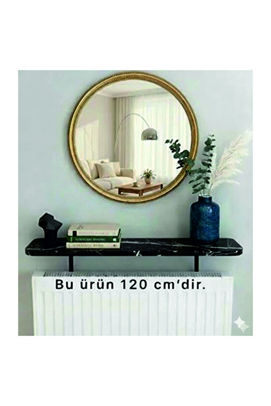 4 KÖŞE OVAL Petek Üstü Raf Duvara Montajsız Kalorifer Peteği Üstü Raf 120x18cm SİYAH MERMER DESEN