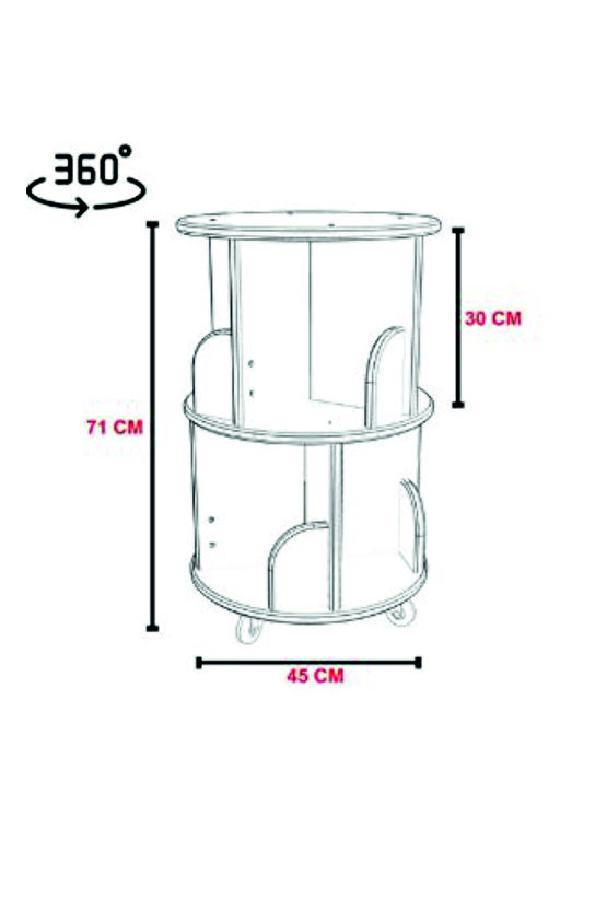 360° Mdflam Dekoratif 2 Katlı Döner Kitaplık - Beyaz- 71x45 Cm