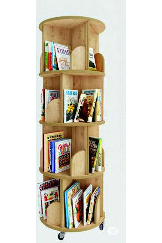 tekerlekli Dekoratif Döner Kitaplık - 133x45 Cm - Safir Meşe