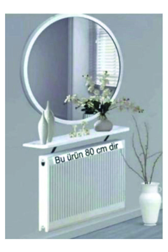 4 KÖŞE OVAL BEYAZ Petek Üstü Raf Dresuar Duvara Montajsız Kalorifer Peteği Üstü Raf 80x18cm