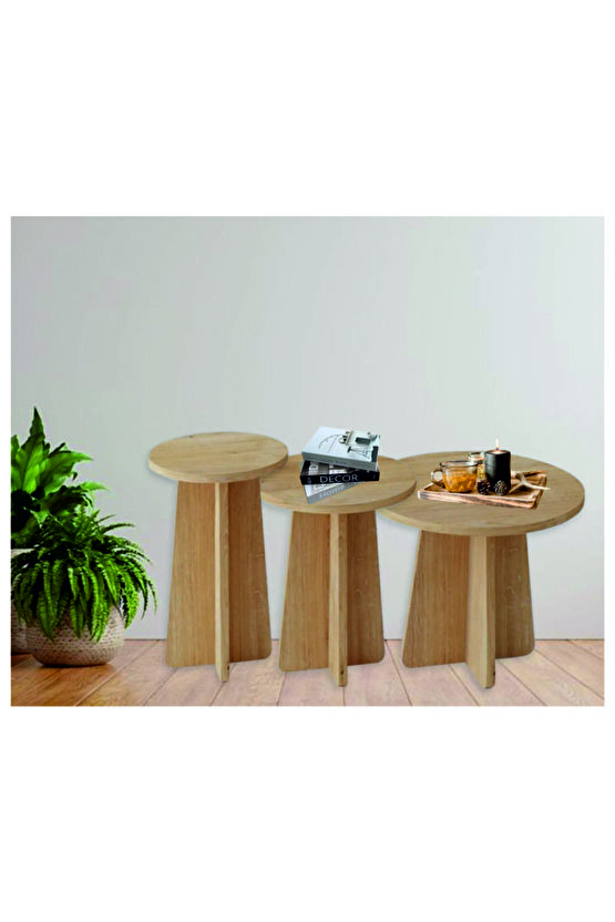 Mantar 3 Lü Zigon Sehpa Iskandinav Stili Safir Meşe