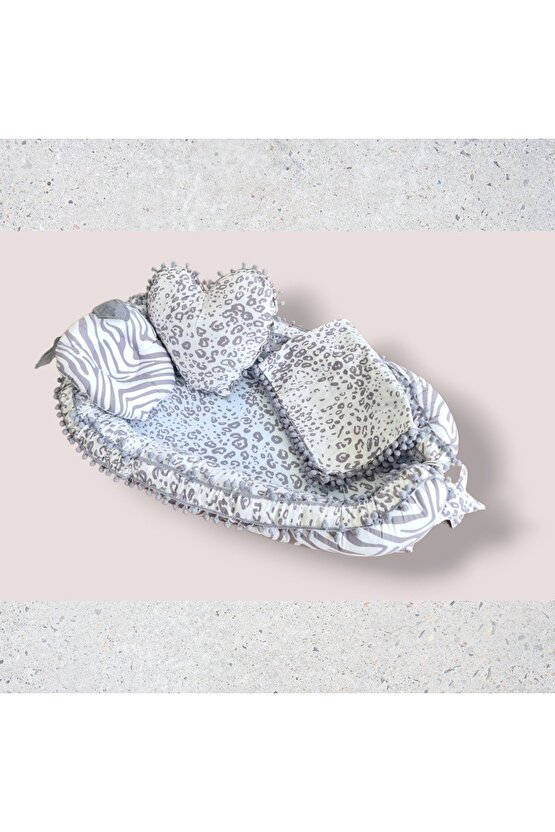 %100 Pamuklu ponponlu Babynest Anne Yanı Bebek Yatağı