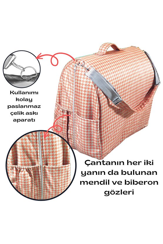 Çantalı Babynest, Bebek Çantası, Taşına Bilir Ebeveyn Yanı Reflü Yatağı Kazayağı Desenli