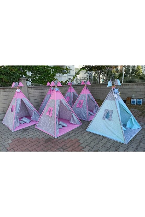 Büyük Boy Kızılderili Oyun Çadırı Gri-pembe