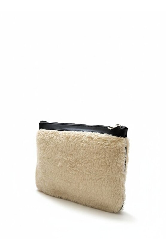 Heybes Siyah Bantlı Peluş Portföy Çanta