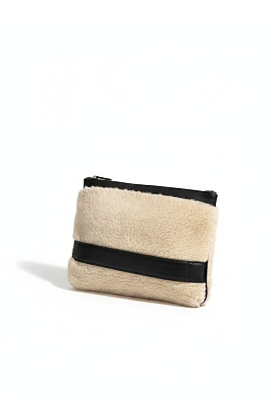 Heybes Siyah Bantlı Peluş Portföy Çanta
