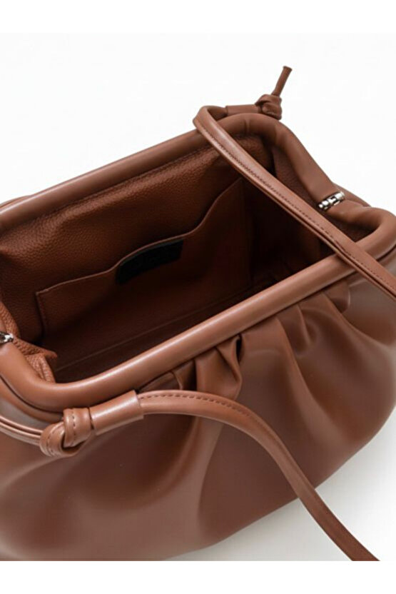 Heybes Kadın Büzgü Tasarım Deri Saplı Omuz ve El Çantası