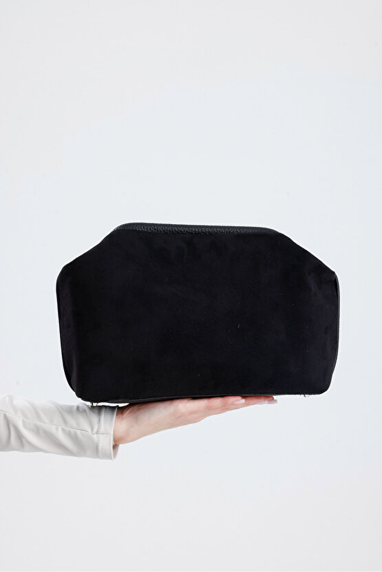 Heybes Kadın Siyah Süet Clutch El Çantası