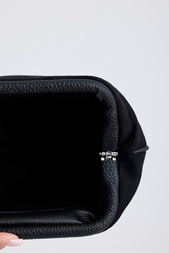 Heybes Kadın Siyah Süet Clutch El Çantası