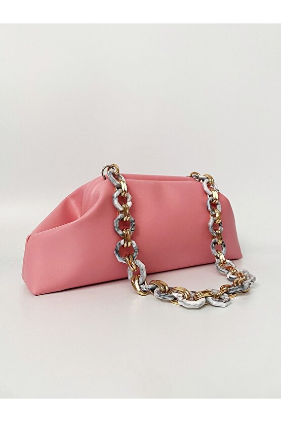 Kadın Pembe Zincirli Baget Omuz Çantası