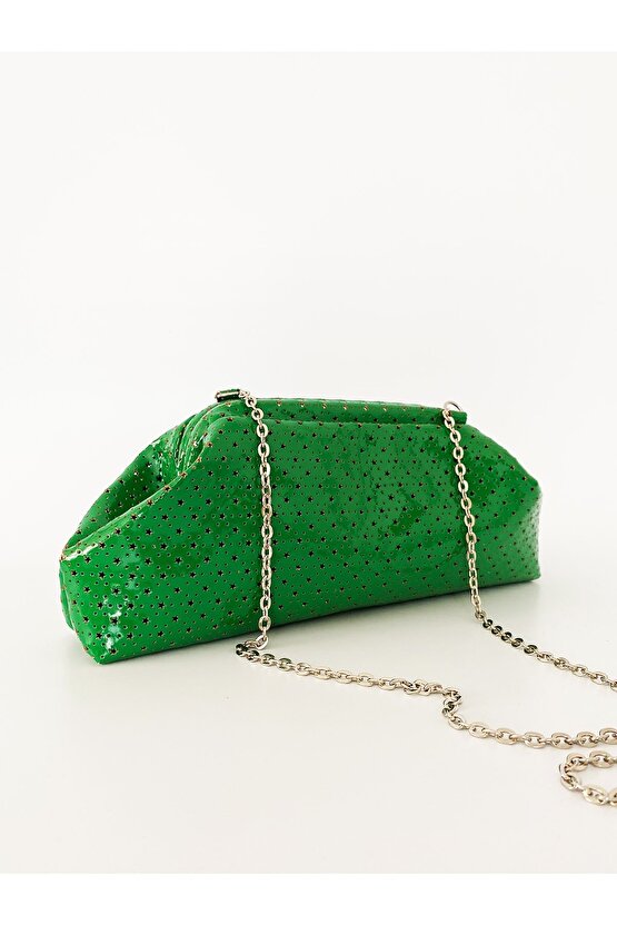 Heybes Kadın Yeşil Yıldız Desenli Zincirli Omuz Çantası