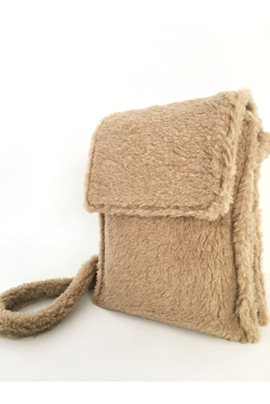Kadın Kapaklı Kahve Peluş Omuz Çantası