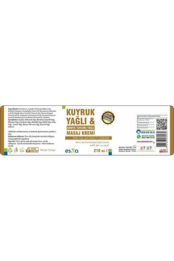 Esila Kuyruk Yağlı Bamya Tohumlu Masaj Kremi 210 ml