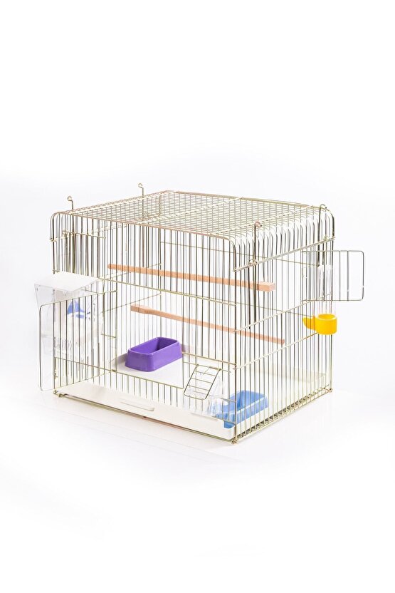 Muhabbet Ve Papağan Kuş Kafesi 45*35*40 Gold Çinko Kaplama Üzeri Parlak Vernıklı Izgaralı