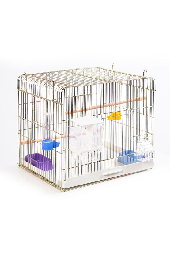 Muhabbet Ve Papağan Kuş Kafesi 45*35*40 Gold Çinko Kaplama Üzeri Parlak Vernıklı Izgaralı