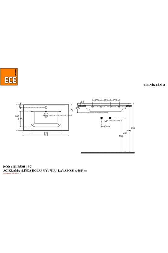 SİSTEMA T FLAT LAVABO 81 CM