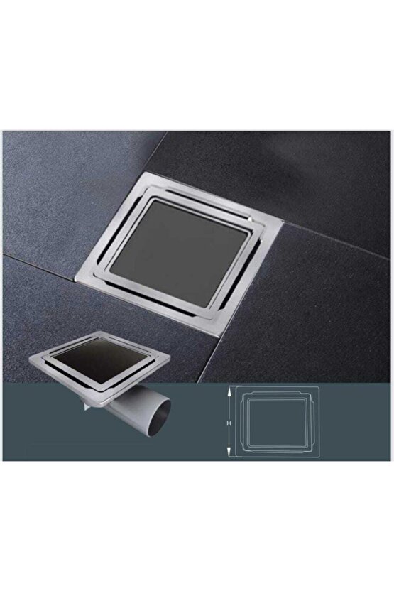 11x11 Paslanmaz Çerçeve Ve Üzeri Siyah Cam Izgaralı Yan 50 Çıkışlı Yer Süzgeci