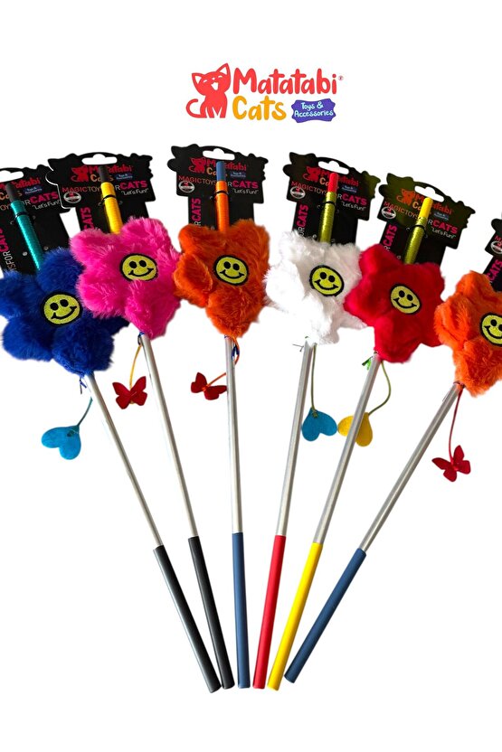 Matatabi Cats ÇİÇEK Alüminyum saplı kedi oltası(Matatabi,çıngırak ve özel hışırtı içerir.özel kumaş)